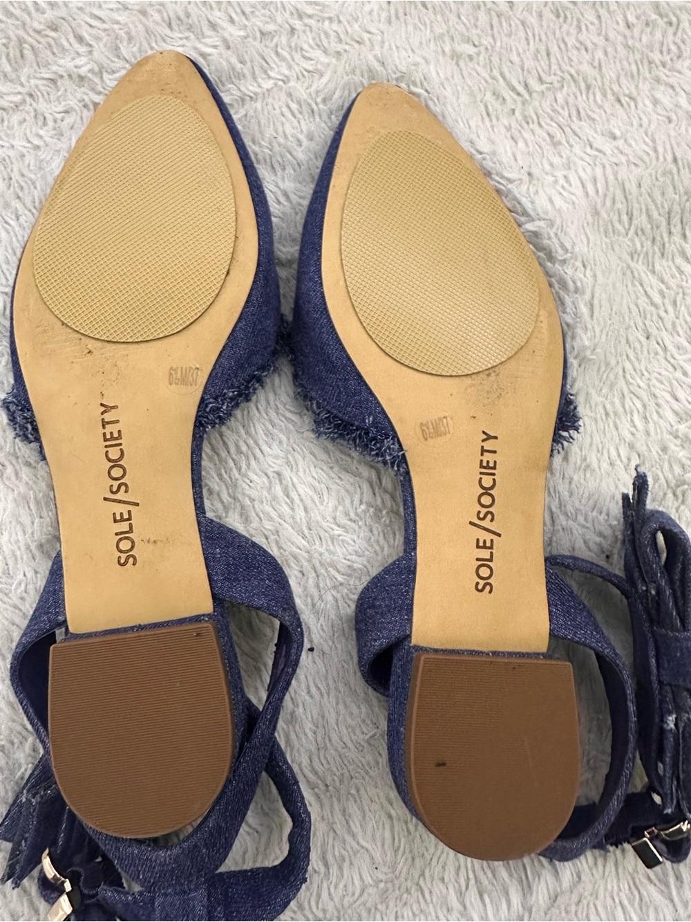 Sole Society Navy Denim Pointed-Toe Ankle Strap Flats 6 1/2/37 - Picture 4 of 4